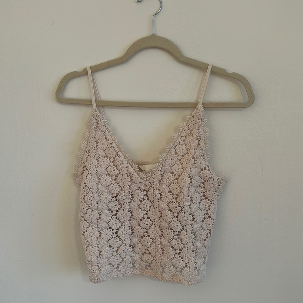 H&M Lace Crochet Cream Floral Tank Top